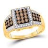 Image 1 : Womens Round Brown Diamond Square Cluster Ring 5/8 Cttw 10kt Yellow Gold - REF-34W5K