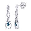 Image 1 : Womens Round Blue Color Enhanced Diamond Dangle Earrings 1/4 Cttw 10kt White Gold - REF-19K5Y