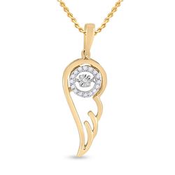 Womens Round Diamond Wing Moving Twinkle Pendant 1/10 Cttw 10kt Yellow Gold - REF-14K9Y