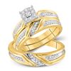 Image 1 : His Hers Round Diamond Cluster Matching Wedding Set 1/3 Cttw 10kt Yellow Gold - REF-46X5A