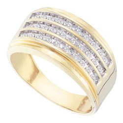 Mens Round Diamond Triple Row Band Ring 1/2 Cttw 10kt Yellow Gold - REF-38H9R