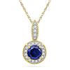 Image 1 : Womens Round Lab-Created Blue Sapphire Solitaire Diamond Pendant 1/6 Cttw 10kt Yellow Gold - REF-13Y
