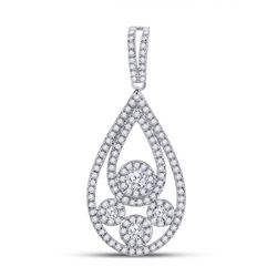 Womens Round Diamond Teardrop Pendant 5/8 Cttw 10kt White Gold - REF-27H9R