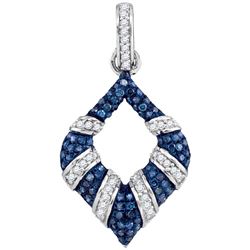 Womens Round Blue Color Enhanced Diamond Tapered Fashion Pendant 1/3 Cttw 10kt White Gold - REF-21F5