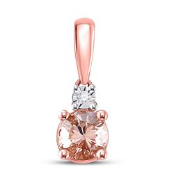Womens Round Lab-Created Morganite Solitaire Pendant 5/8 Cttw 10kt Rose Gold - REF-16M9H