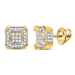 Mens Round Diamond Square Cluster Earrings 1/2 Cttw 14kt Yellow Gold - REF-30N5F