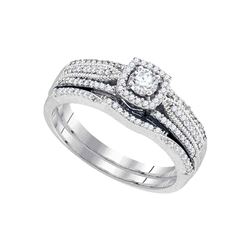 Round Diamond Bridal Wedding Ring Band Set 3/8 Cttw 10k White Gold - REF-46M5H