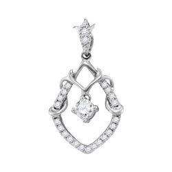 Womens Round Diamond Framed Solitaire Pendant 1/4 Cttw 10kt White Gold - REF-16A9M