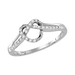 Womens Round Diamond Knot Heart Ring 1/8 Cttw 10kt White Gold - REF-14H9R