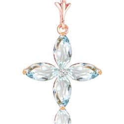 Genuine 1.10 ctw Aquamarine & Diamond Necklace 14KT Rose Gold - REF-30H7X