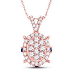 Womens Round Diamond Oval Cluster Pendant 1/2 Cttw 14kt Rose Gold - REF-30F9W