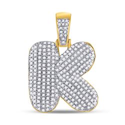 Mens Round Diamond Bubble K Letter Charm Pendant 3/4 Cttw 10kt Yellow Gold - REF-36R9X