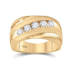 Mens Round Diamond Wedding Anniversary Band Ring 1 Cttw 10kt Yellow Gold - REF-148X9A