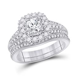 Cushion Diamond Bridal Wedding Ring Band Set 1-1/2 Cttw 14kt White Gold - REF-241Y5N