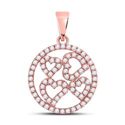 Womens Round Diamond Heart Circle Pendant 1/2 Cttw 10kt Rose Gold - REF-25Y9N