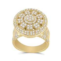 Mens Round Diamond Statement Cluster Ring 2-5/8 Cttw 14kt Yellow Gold - REF-203X9A