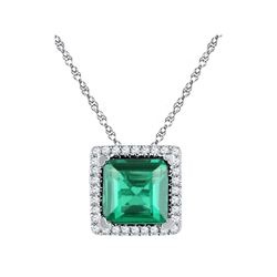 Womens Princess Lab-Created Emerald Square Pendant 1-3/4 Cttw 10kt White Gold - REF-9M5H