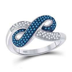 Womens Round Blue Color Enhanced Diamond Infinity Ring 1/3 Cttw 10kt White Gold - REF-24K9Y