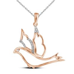 Womens Round Diamond Animal Dove Bird Pendant 1/20 Cttw 10kt Rose Gold - REF-8R5X