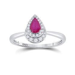 Womens Pear Ruby Diamond Teardrop Halo Solitaire Ring 3/4 Cttw 14kt White Gold - REF-24F5W