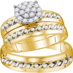 His Hers Round Diamond Cluster Matching Wedding Set 3/4 Cttw 10kt Yellow Gold - REF-63K9Y