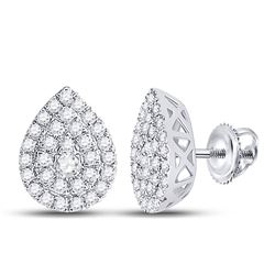 Womens Round Diamond Teardrop Cluster Earrings 1/2 Cttw 10kt White Gold - REF-32M5H