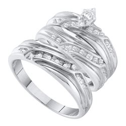His Hers Marquise Diamond Solitaire Matching Wedding Set 1/3 Cttw 10kt White Gold - REF-38M9H