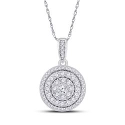 Womens Round Diamond Circle Cluster Pendant 1/2 Cttw 10kt White Gold - REF-27X9A