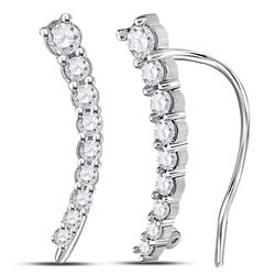 Womens Round Diamond Graduated Journey Climber Earrings 1/4 Cttw 10kt White Gold - REF-16R9X
