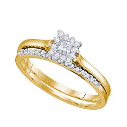 Princess Diamond Halo Bridal Wedding Ring Band Set 1/4 Cttw 10kt Yellow Gold - REF-30R9X