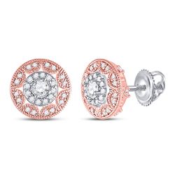 Womens Round Diamond Halo Cluster Earrings 1/2 Cttw 14kt Two-tone Gold - REF-41W5K