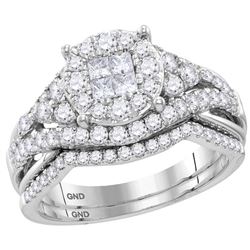 Princess Diamond Bridal Wedding Ring Band Set 1-1/4 Cttw 14kt White Gold - REF-104H9R