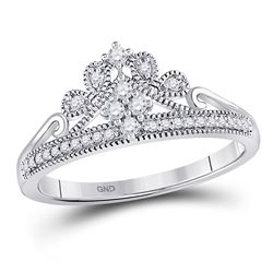 Womens Round Diamond Crown Tiara Fashion Ring 1/6 Cttw 10kt White Gold - REF-18M5H