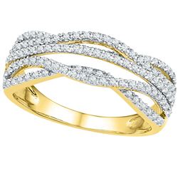 Womens Round Diamond Woven Band Ring 1/3 Cttw 10kt Yellow Gold - REF-21M9H