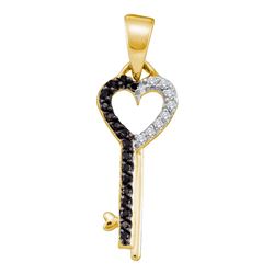 Womens Round Black Color Enhanced Diamond Key Pendant 1/8 Cttw 10kt Yellow Gold - REF-9H5R