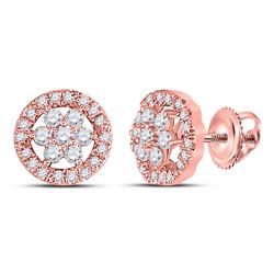 Womens Round Diamond Flower Cluster Earrings 1/2 Cttw 14kt Rose Gold - REF-27F9W