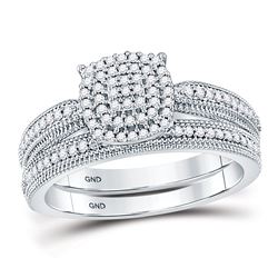 Round Diamond Milgrain Bridal Wedding Ring Set 1/3 Cttw 10kt White Gold - REF-24M9H