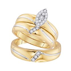 His Hers Round Diamond Cluster Matching Wedding Set 1/4 Cttw 10kt Yellow Gold - REF-30A5M