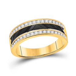 Mens Round Diamond Wedding Double Row Band Ring 1/2 Cttw 14kt Yellow Gold - REF-74Y9N