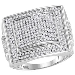 Mens Round Diamond Square Cluster Ring 1 Cttw 10kt White Gold - REF-59W9K
