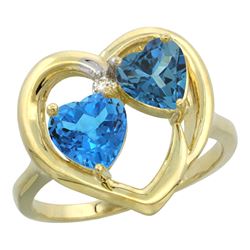 2.61 CTW Diamond, Swiss Blue Topaz & London Blue Topaz Ring 14K Yellow Gold - REF-34V2R