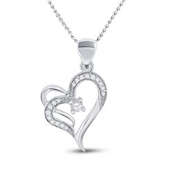 Womens Round Diamond Heart Pendant 1/4 Cttw 10kt White Gold - REF-16A9M