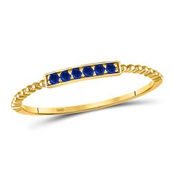 Womens Round Blue Sapphire Beaded Stackable Band Ring 1/20 Cttw 10kt Yellow Gold - REF-6K5Y