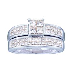 Princess Diamond Bridal Wedding Ring Band Set 1 Cttw 14kt White Gold - REF-98R5X