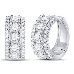 Womens Round Diamond 3-Row Huggie Earrings 1 Cttw 14kt White Gold - REF-82A9M