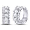 Image 1 : Womens Round Diamond 3-Row Huggie Earrings 1 Cttw 14kt White Gold - REF-82A9M