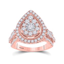 Womens Round Diamond Pear Teardrop Ring 1-3/4 Cttw 14kt Rose Gold - REF-126W9K