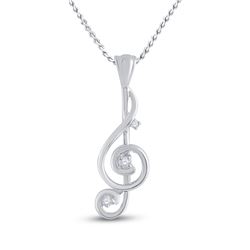Womens Round Diamond Treble Clef Music Note Pendant 1/20 Cttw 10kt White Gold - REF-7H5R