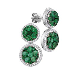 Womens Round Emerald Diamond Dangle Earrings 1 Cttw 18kt White Gold - REF-241N5F