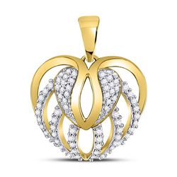 Womens Round Diamond Heart Open Strand Pendant 1/5 Cttw 10kt Yellow Gold - REF-14N9F
